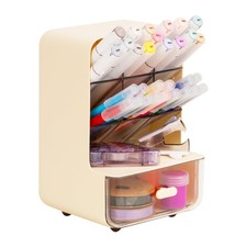 White Compact Craft Supply Organizer Drawer 6 Slanted Compartments Plastic