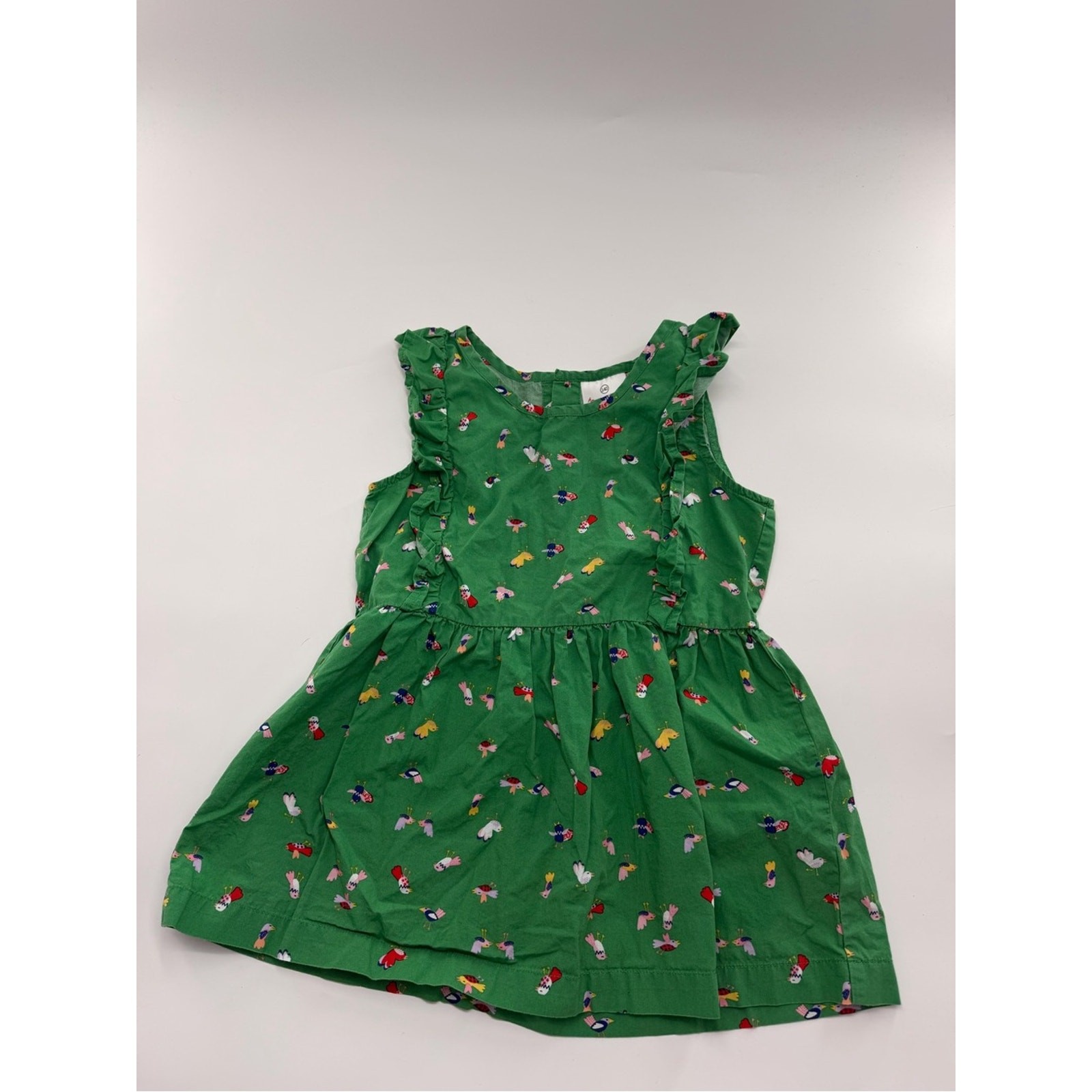 Hanna Andersson Green Ruffle Bird Dress Girls AOP 140 Size US 10