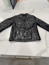 Vintage GAP Jacket kids Medium Black Genuine Leather Button Front Trucker 00s