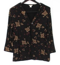 Christopher  Banks Cardigan Sweater Womens Medium Black Floral 3/4 Sleeve