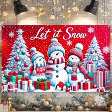 Merry Christmas Snowman Banner Winter Backdrop Decoration Snow Backdrop Red