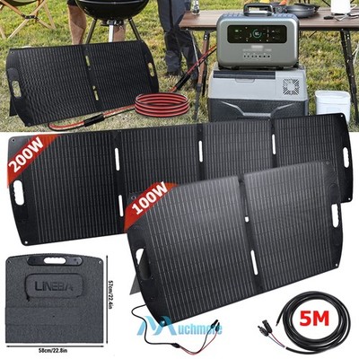 200W ETFE Mono Solar Panel w/ Extension Cable Waterproof for Outdoor RVs Camper