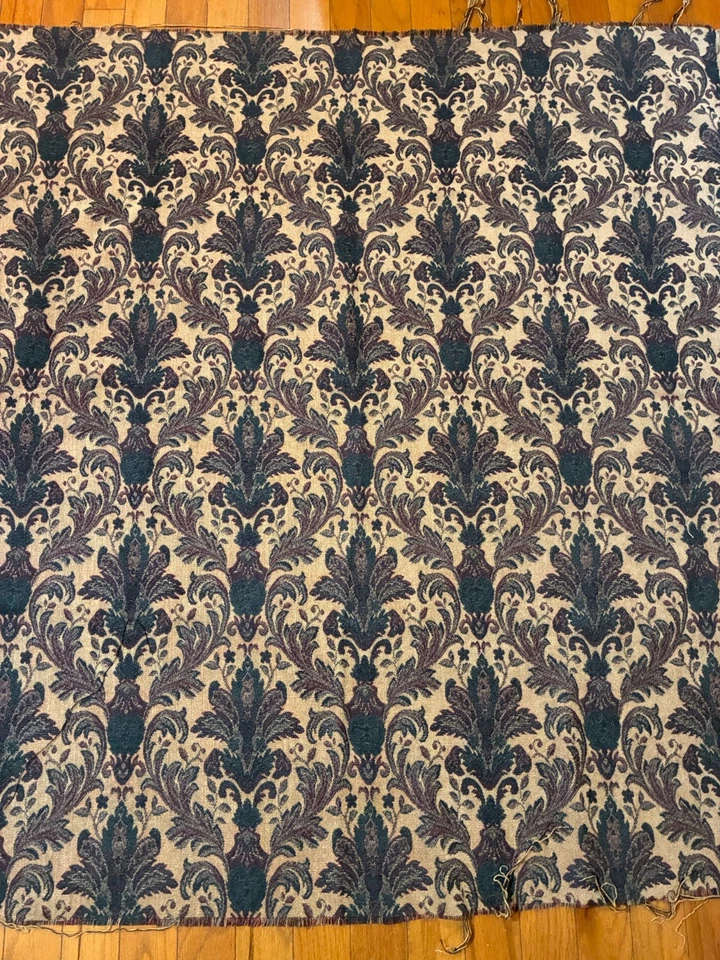 ACANTHUS MEDALLION TAPESTRY FABRIC 55 x 58" in Heavy Woven Damask Black Neutrals - Image 4 of 4