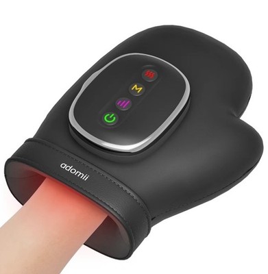 Adomii Heated Hand Massager Glove Heat Compression Black 3 Modes 5 Levels & Gift