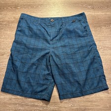 Hurley Board Shorts Mens 36 Blue Plaid Windowpane 10" Swim Trunks Adult Hybrid