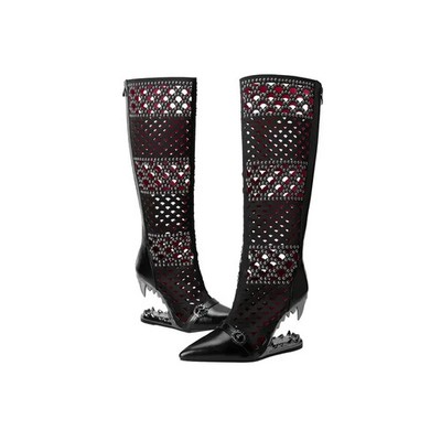 JAWS Shark Teeth Heel- Black Studded cut out designer knee high BOOTS Size 10/42