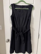 H&M Vintage Navy Blue Belted Knee-length Dress With Pockets, Size 16/14, Perfect
