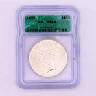 1923-P PEACE $1 UNITED STATES MINT 90% SILVER COLLECTABLE COIN ICG GRADED MS63