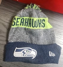 New Era Seattle Seahawks Beanie Knit Hat Youth Blue Green Winter Fleece Lined