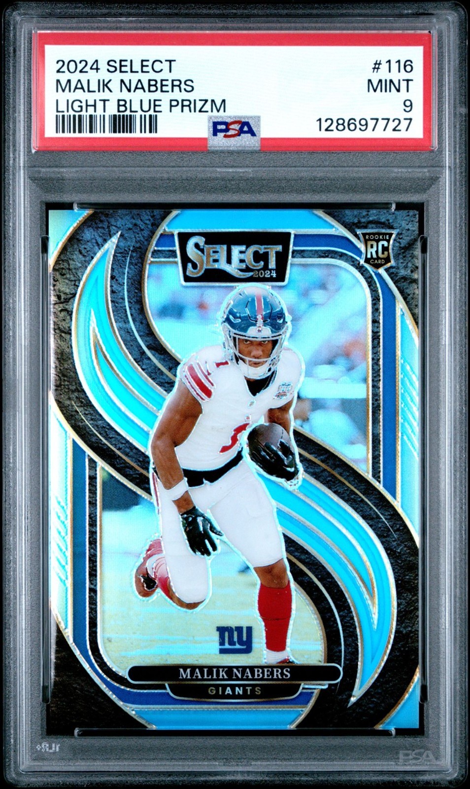 2024 Select Malik Nabers Premier RC Light Blue Prizm #/99  PSA 9 NY Giants