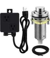 Sinktop Air Switch Kit (Long Full Brass Button) for Disposal, Dual Outlet, (Brus