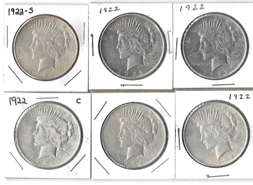 SIX (6) 1922 PEACE DOLLARS - LOOK BU YOU GRADE COIN -NOT JUNK 90% SILVER
