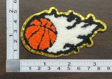 Basketball & Flames Gold Sequin BorderEmbroidered Iron On Patch