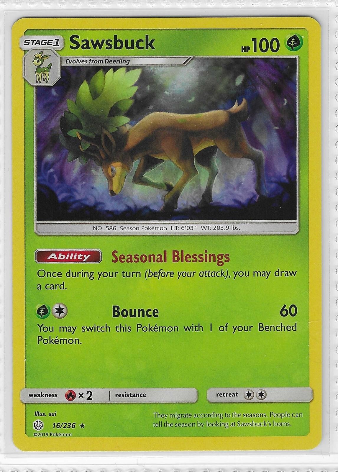 Sawsbuck 16/236 Holo Rare Cosmic Eclipse Pokemon Holo Near Mint