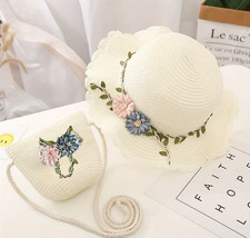 GIRLS TODDLER EASTER HAT DRESSUP TEAPARTY CREAM HAT W/FLOWER BAND MATCHING BAG