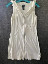 One Step Up Dress Womens Small White Zip Front Sleeveless Hoodie Pockets Casual