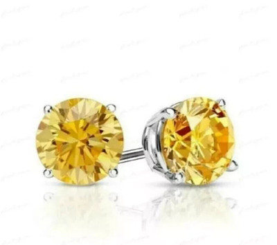 2Ct Round Cut Lab Created Citrine 14K White Gold Plated Solitaire Stud Earrings