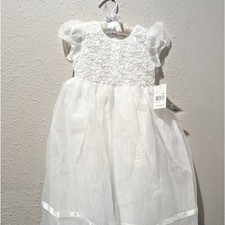Christening Baptism long white flower dress with slip petticoat  bonnet 24 mos