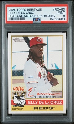 2025 Topps Heritage High #ROA-ED Red Auto Elly De La Cruz PSA-9 Mint 40/77 Reds