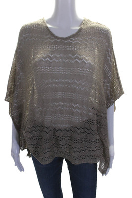 Muche Et Muchette Womens Glittery Brown Open Knit Scoop Neck Oversize Top SizeOS
