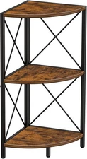  Corner Shelf with Metal Frame, 3 Tier Rustic Corner Storage Organizer,