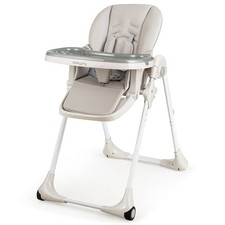 Baby High Chair w/ 7 Height  3 Footrest Adjustable Cup holder 2 Wheels