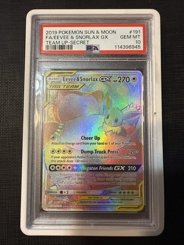 Eevee Snorlax Tag team Secret Rare Team Up PSA 20