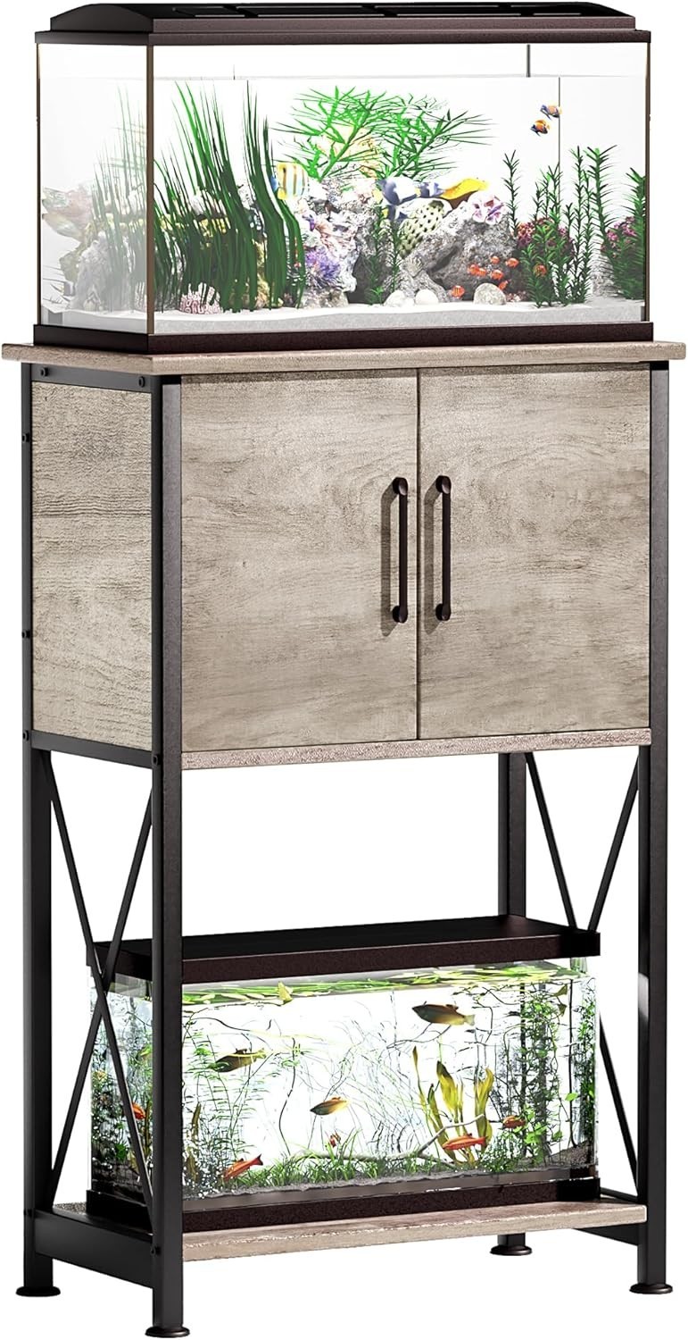 5-10 Gallon Fish Tank Stand, Metal Double Aquarium Stand with Cabinet for Fis...