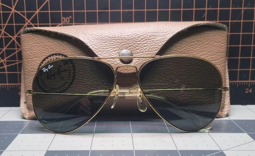 58[]14mm VINTAGE B&L RAY BAN L0205 G15 UV GOLD PLATED AVIATOR SUNGLASSES w/CASE
