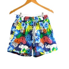 Vilebrequin Boys Swim Trunks Small Blue Tropical Turtle Floral Lined Shorts