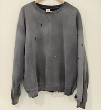Akimbo Mens XL Gray Distressed Crew Neck Flee...