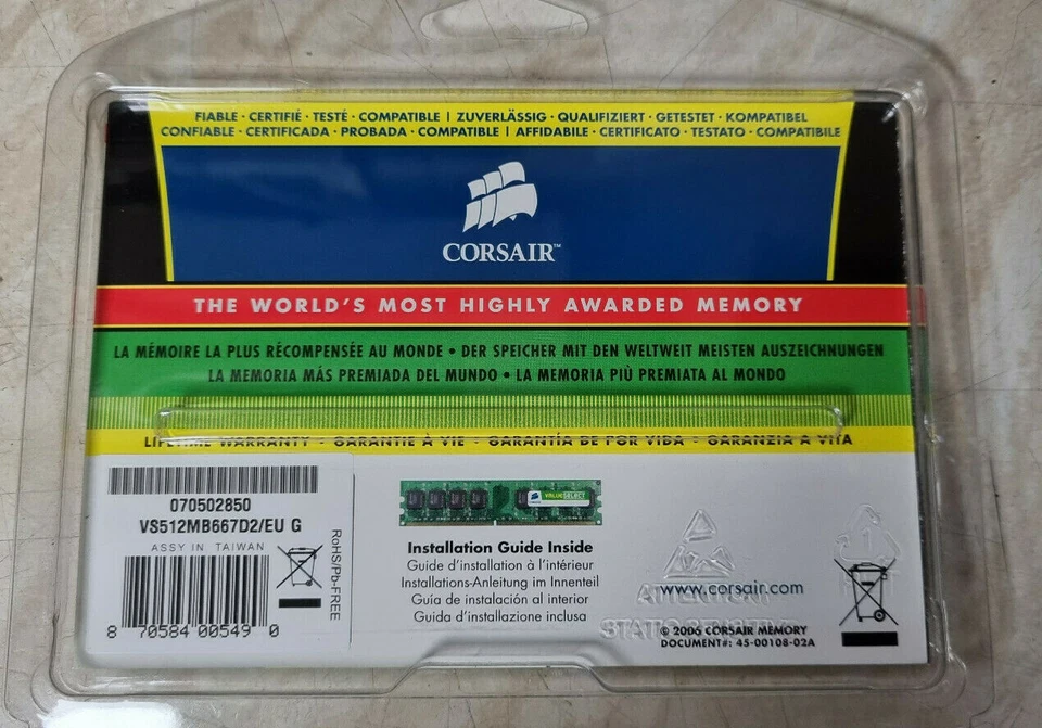 NEW Corsair Value Select 512 MB DDR2 667, PC2-5300, CL 5, VS512MB667D2, 1,8V - Image 2 of 2