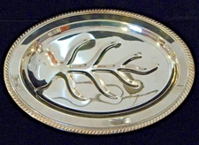 Unmarked 16" Silver Plate Medium Footed Meat Platter with Well.