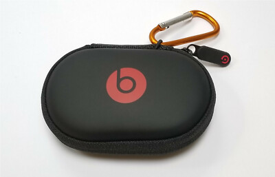 Hard Pocket Case for Beats Earphones In-Ear Earbuds.  With ORANGE Carabiner/Hook