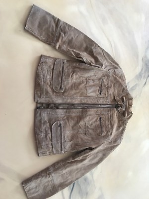 City Dkny Jacket Coat Size Brown Suede Leather Multi Pocket