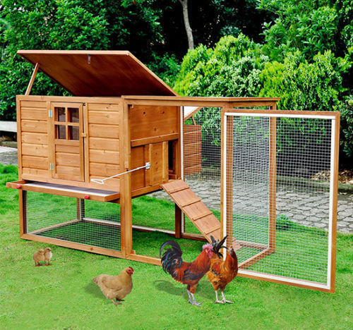Pawhut Deluxe Wood Poultry Chicken Coop Run Backyard Nesting Box Hen House Hutch