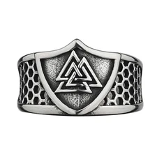 Viking Warrior Shield Rune Fashion Temperament Stainless Steel Rings Size 7-13