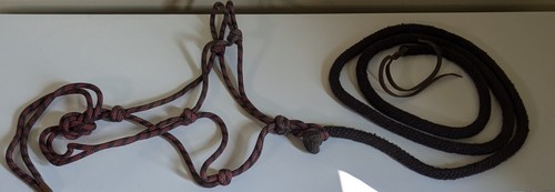 HORSE Tack Rope BRIDLE 1.25" & Rope LEAD 2" 106"L w/ Leather Tail 13" GUC