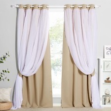 PONY DANCE Sheer Living Room Curtains 84 inches Long 52" wide each Panel BEIGE