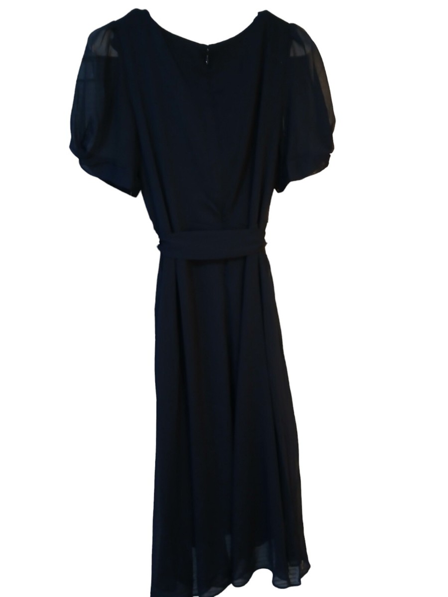 Chaps V-Neck Short Sleeve Midi Dress, Women's Size 8,Navy NEW - Main Image