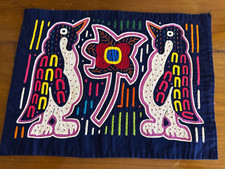 Colorful Panama Mola Handmade Art Large birds flower Vtg