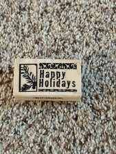 NEW INKADINKADO WOOD MOUNTED RUBBER STAMP HAPPY HOLIDAYS 98807