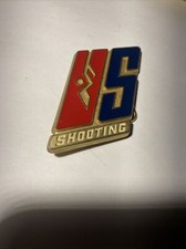 Vintage US Olympic Shooting Team Rifle Gun Red White Blue Enameled Belt Buckle