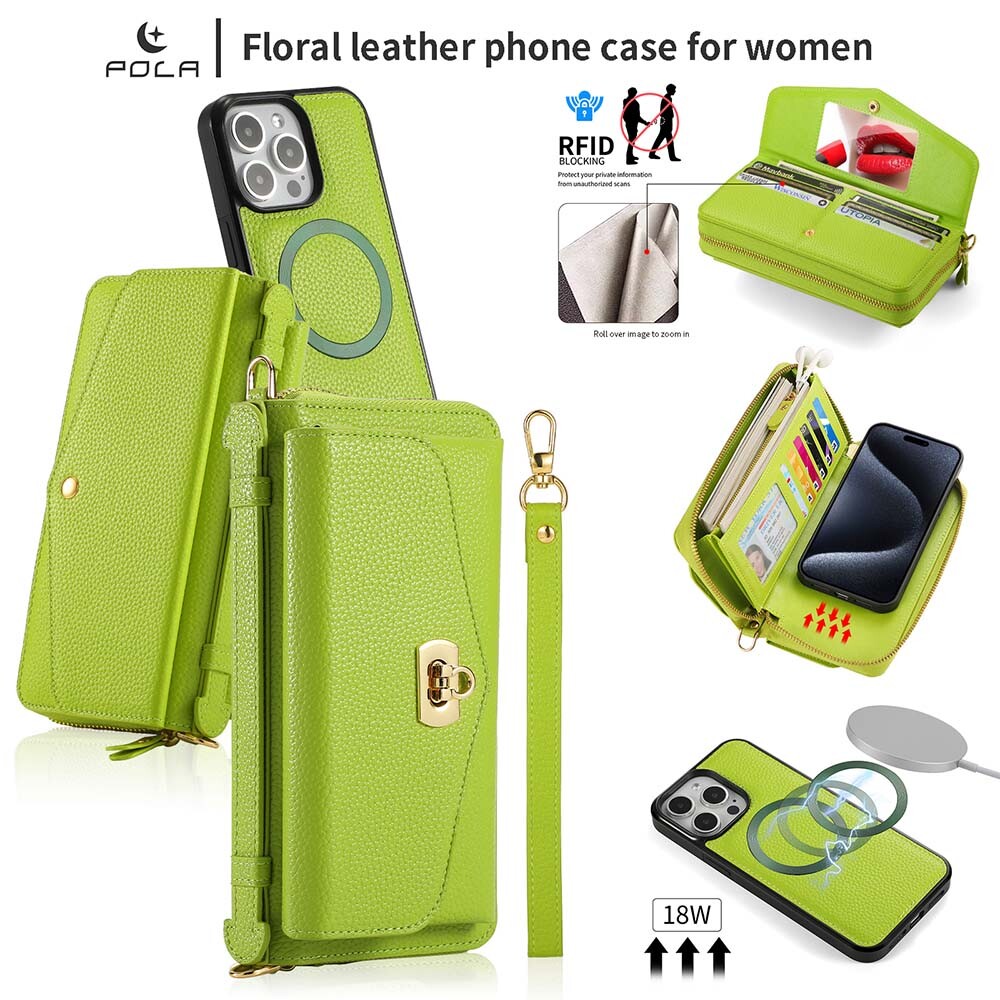 Crossbody Wallet Phone Case For IPhone 16 15 14 13 12 11 Pro Max Card Slot Holder Lanyard Chain Strap Zipper Purse Leather Cover - 202192403 - View #8