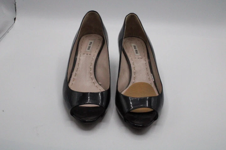 Tacco Miu Miu nero vernice punta aperta cristallo taglia 40