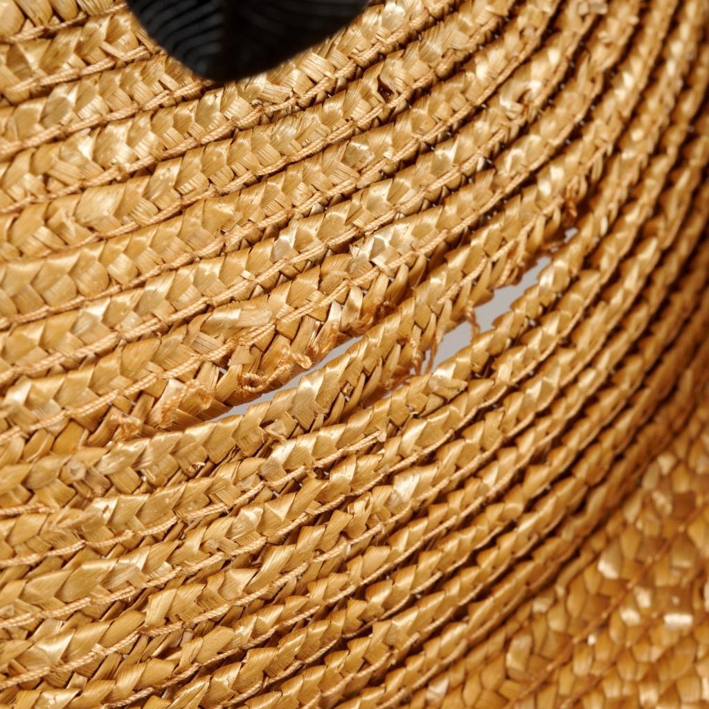 Peter Beaton Nantucket Leghorn Straw Upturned Brim Black Polkadot