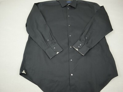 Robert Graham Shirt Men 18 Black Shaddow Stripe Button Up Collar Flip Cuff