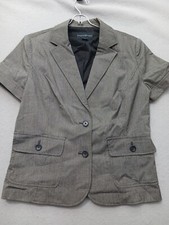 Banana Republic Women's Blazer Size 8 Gray Pinstripe Short Sleeve Fitted