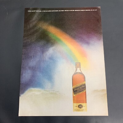 1972 Johnnie Walker Black Label Scotch Whisky Print Ad Original Vintage Rainbow