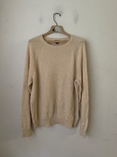 J Crew Men Sweater Large Beige Crew Neck Lambswool Blend Re-imagined Minimal